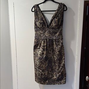 Badgley Mischka Animal Print Embellished Mini Dress